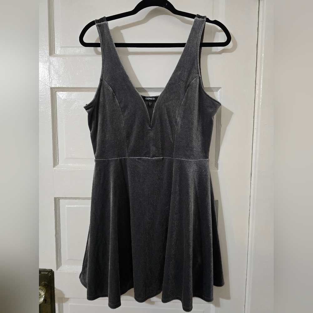 Express Charcoal Velvet Mini Dress